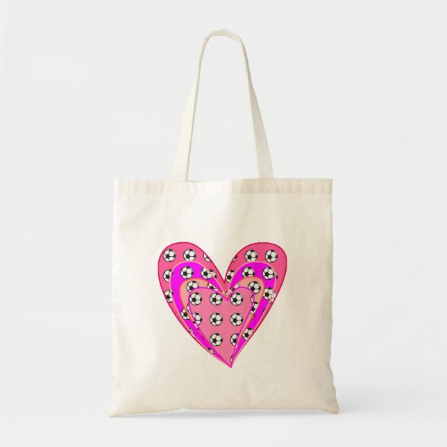 Tote Bag Motif Coeurs Roses Et Boules De Football (Devant)