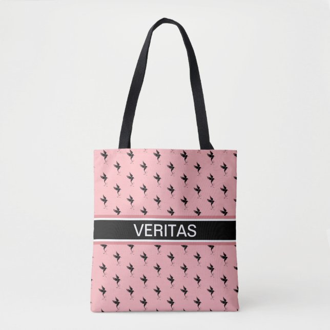 Tote Bag Motif colibri sur le noir et le rose corail (Devant)