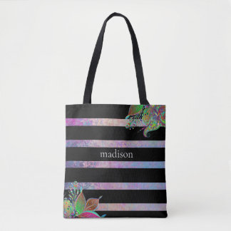 Tote Bag Motif coloré avec bandes noires