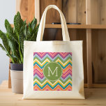 Tote Bag Motif coloré Chevron avec Monogramme<br><div class="desc">Un design lumineux et tendance pour votre appareil électronique. Si vous avez besoin de modifier vos initiales ou votre illustration,  cliquez sur le bouton personnaliser pour apporter des modifications.</div>