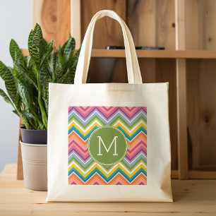 Tote Bag Motif coloré Chevron avec Monogramme