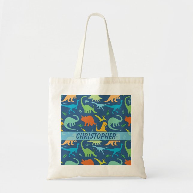 Tote Bag Motif coloré de dinosaure à personnaliser (Devant)