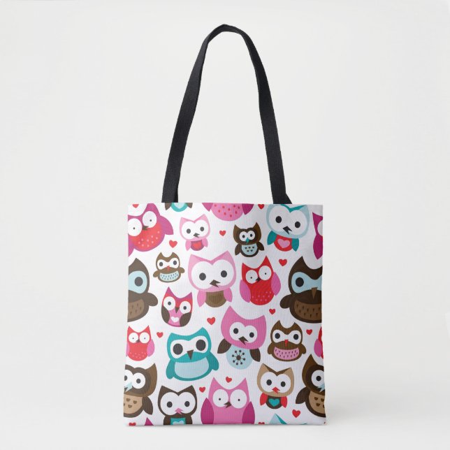 Tote Bag motif coloré de hibou (Devant)