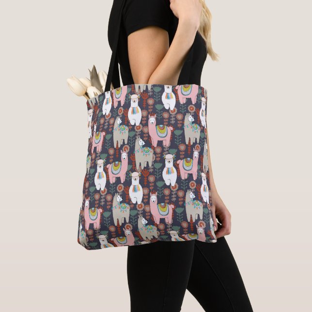 Tote Bag Motif coloré de lamas (De près)