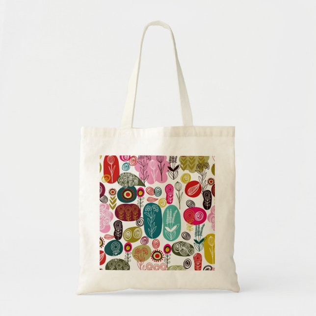 Tote Bag Motif coloré simple main dessinée Fleurs rétro (Devant)