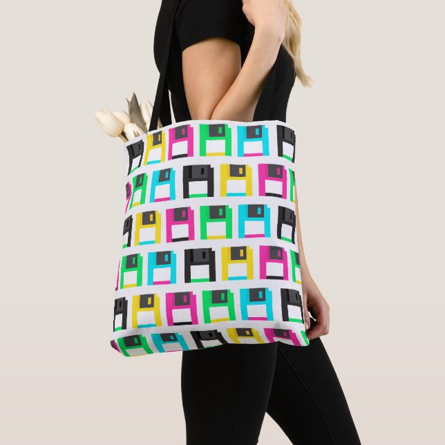 Tote Bag Motif couleur  de pixels de disquette rétro (De près)