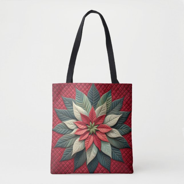 Tote Bag Motif courbé Poinsettia rouge (Devant)