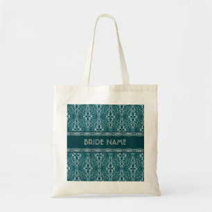Tote Bag Motif Damas blanc et vert foncé - Monogramme perso