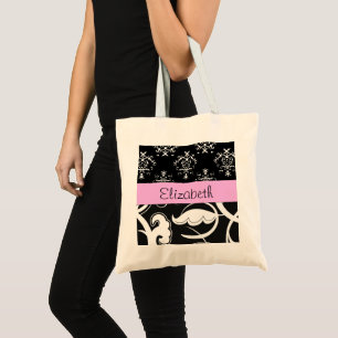 Tote Bag Motif Damas, Damas noir et blanc, Votre nom