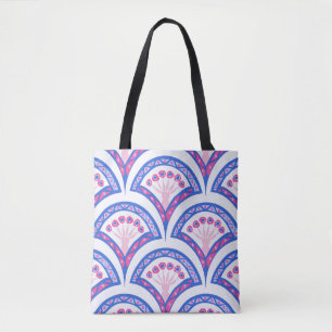 Tote Bag motif damassé floral bleu