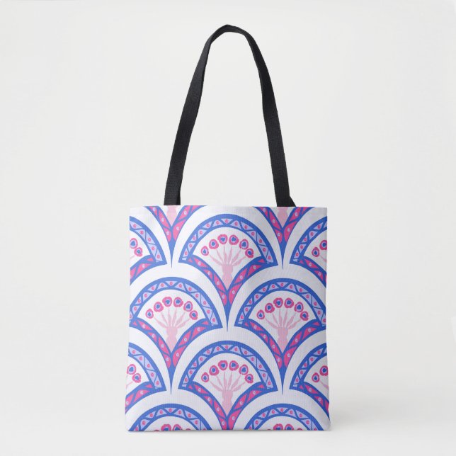 Tote Bag motif damassé floral bleu (Devant)