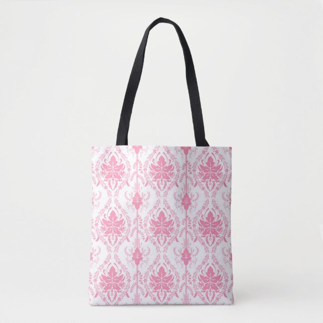 Tote Bag motif damassé rose blanc (Devant)