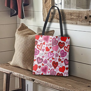 Tote Bag Motif d'amour de coeurs roses rouges mignons Blush