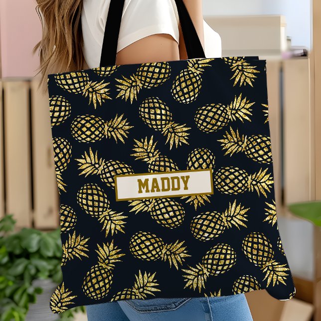 Tote Bag Motif d'ananas bleu marine (Créateur téléchargé)