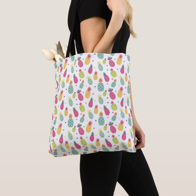 Tote Bag Motif d'ananas tropical coloré (De près)