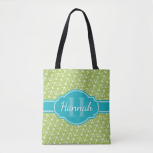 Tote Bag Motif d'Ancre blanc vert Turquoise Monogramme