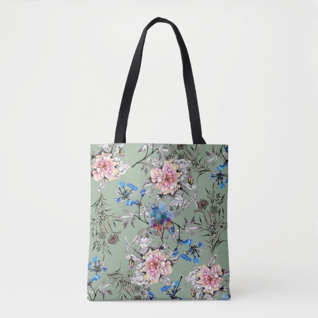 Tote Bag Motif d'aquarelle Arrière - plan vert. (Devant)