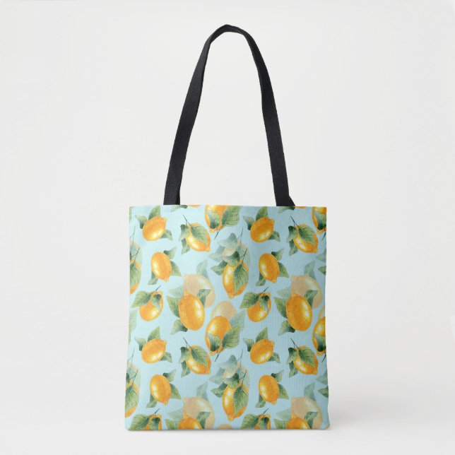 Tote Bag Motif d'aquarelle avec citrons et feuilles. Seamel (Devant)