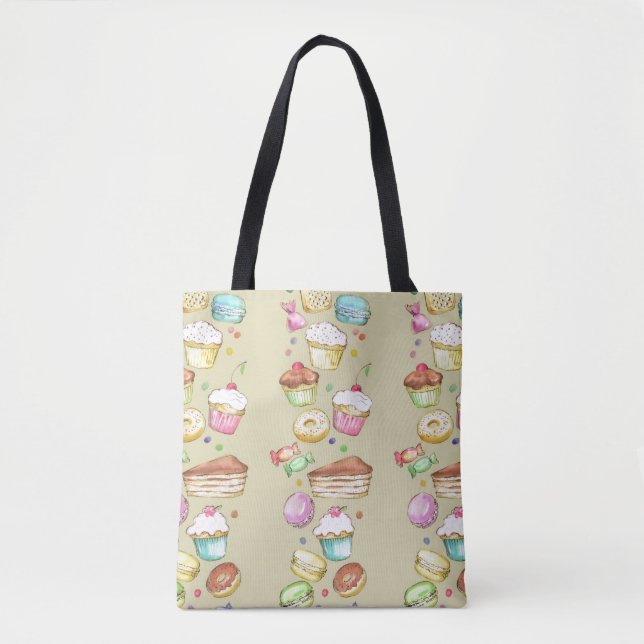 Tote Bag Motif d'aquarelle avec des bonbons (Devant)
