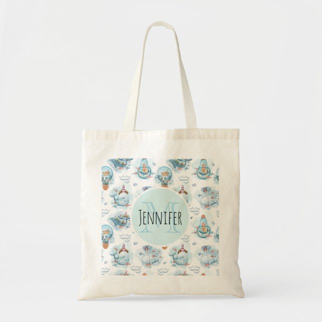 Tote Bag Motif d'aquarelle de la belle baleine nautique (Devant)