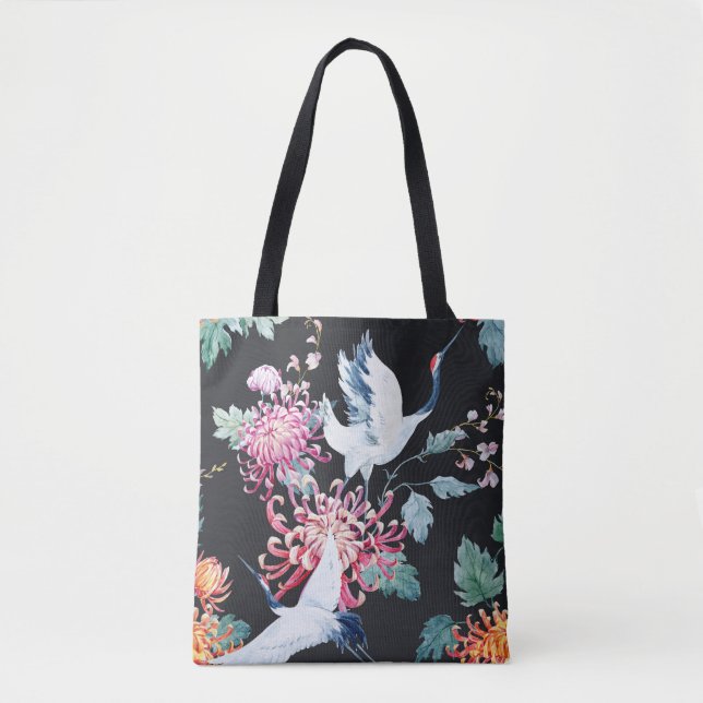 Tote Bag Motif d'aquarelle de la grue rouge Chrysanthemum (Devant)