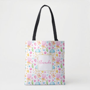 Tote Bag Motif d'aquarelle douce Coeurs et Cupcakes