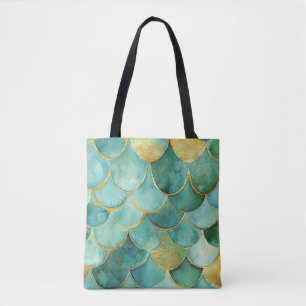 Tote Bag Motif d'aquarelle Gold Aqua Mermaid