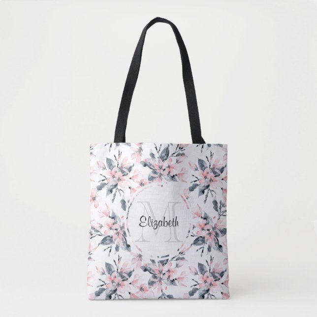 Tote Bag Motif d'aquarelle rose et gris (Devant)
