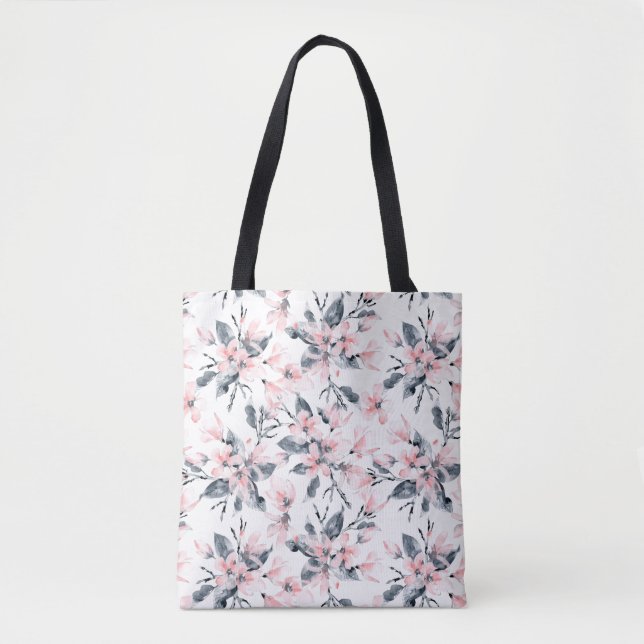 Tote Bag Motif d'aquarelle rose et gris (Devant)
