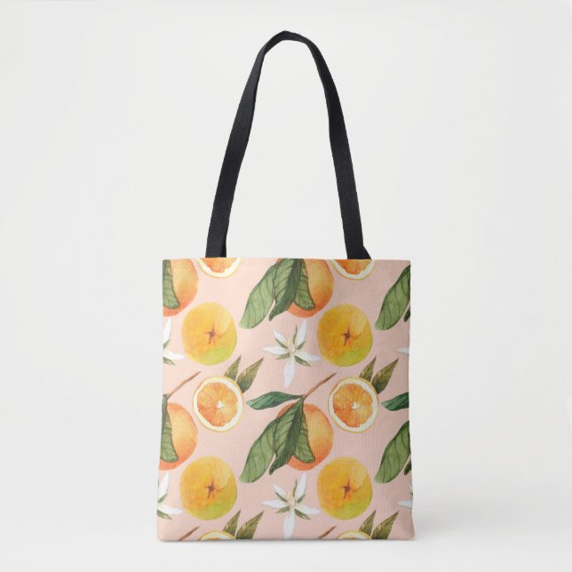 Tote Bag Motif d'aquarelle transparente avec mandarines (Devant)