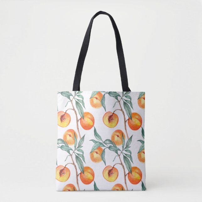 Tote Bag Motif d'aquarelle transparente avec pêches sur un  (Devant)