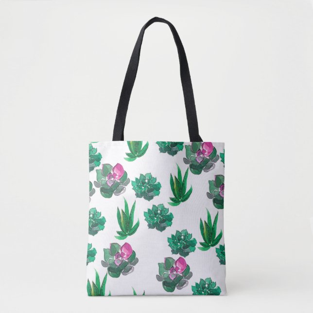Tote Bag Motif d'aquarelle transparente avec succulents (Devant)
