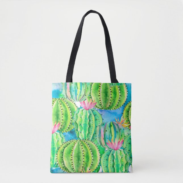 Tote Bag Motif d'aquarelle transparente de cactus. Somme fl (Devant)