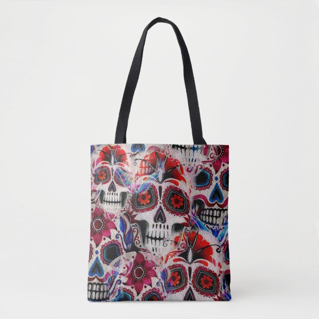Tote Bag Motif d'aquarelle transparente de crânes de sucre. (Devant)