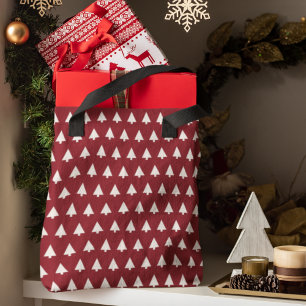 Tote Bag Motif d'arbre de Noël Géométrique Scandi Rouge f