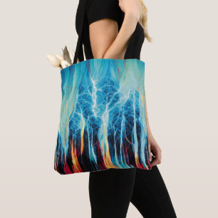 Tote Bag Motif d'art Abstrait Énergie électrique rouge et b