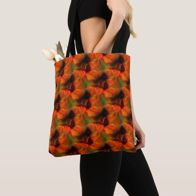 Tote Bag Motif d'art abstrait orange et marron      (De près)