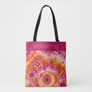 Tote Bag Motif d'art batik orange rose chaud personnalisé