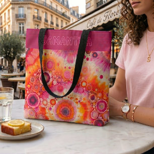 Tote Bag Motif d'art de batik orange rose chaud personnalis