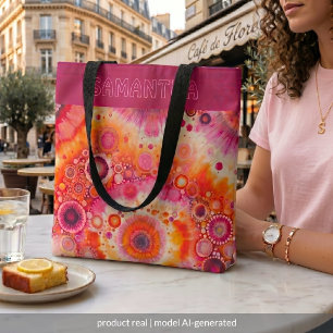 Tote Bag Motif d'art de batik orange rose chaud personnalis