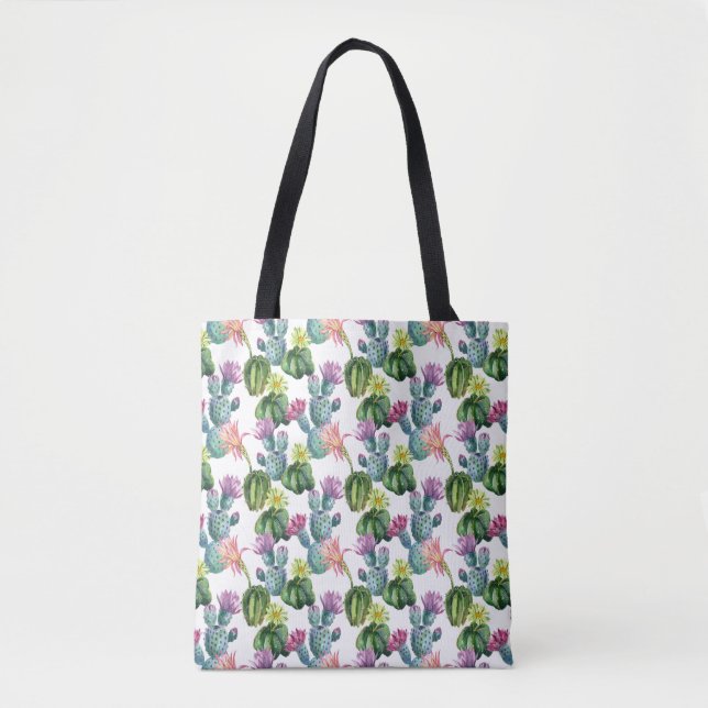 Tote Bag Motif d'art de cactus d'aquarelle (Devant)