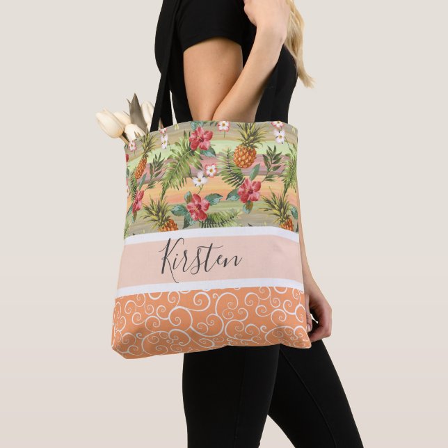 Tote Bag Motif d'art floral tropical personnalisé sur mesur (De près)