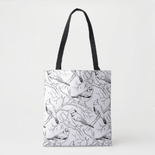 Tote Bag Motif d'art linéaire minimaliste d'oiseaux nord-am