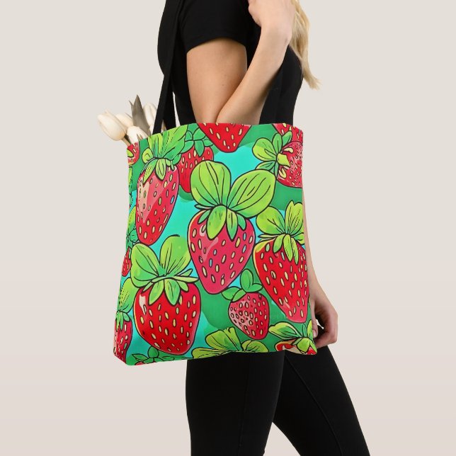 Tote Bag Motif d'art pop fraise (De près)