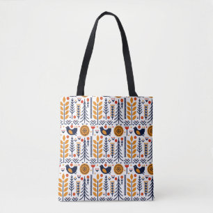 Tote Bag Motif d'art populaire d'oiseau d'automne