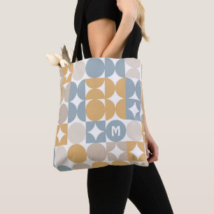 Tote Bag Motif d'art rétro gris gris bleu moutarde personna