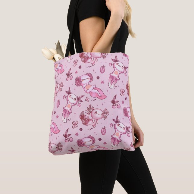 Tote Bag  Motif d'axolotls roses  (De près)