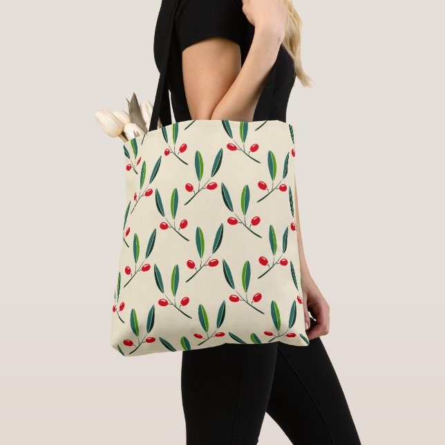 Tote Bag Motif de baies rouges illustrées modernes (De près)