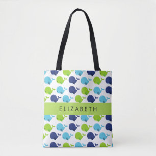 Tote Bag Motif De Baleines, Beaux Baleines, Votre Nom