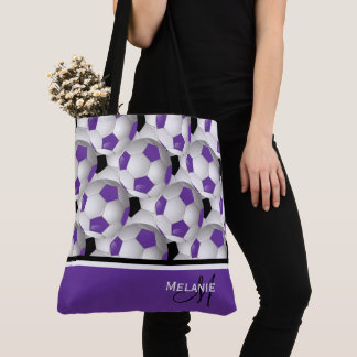 Tote Bag Motif de balle de soccer noir violet